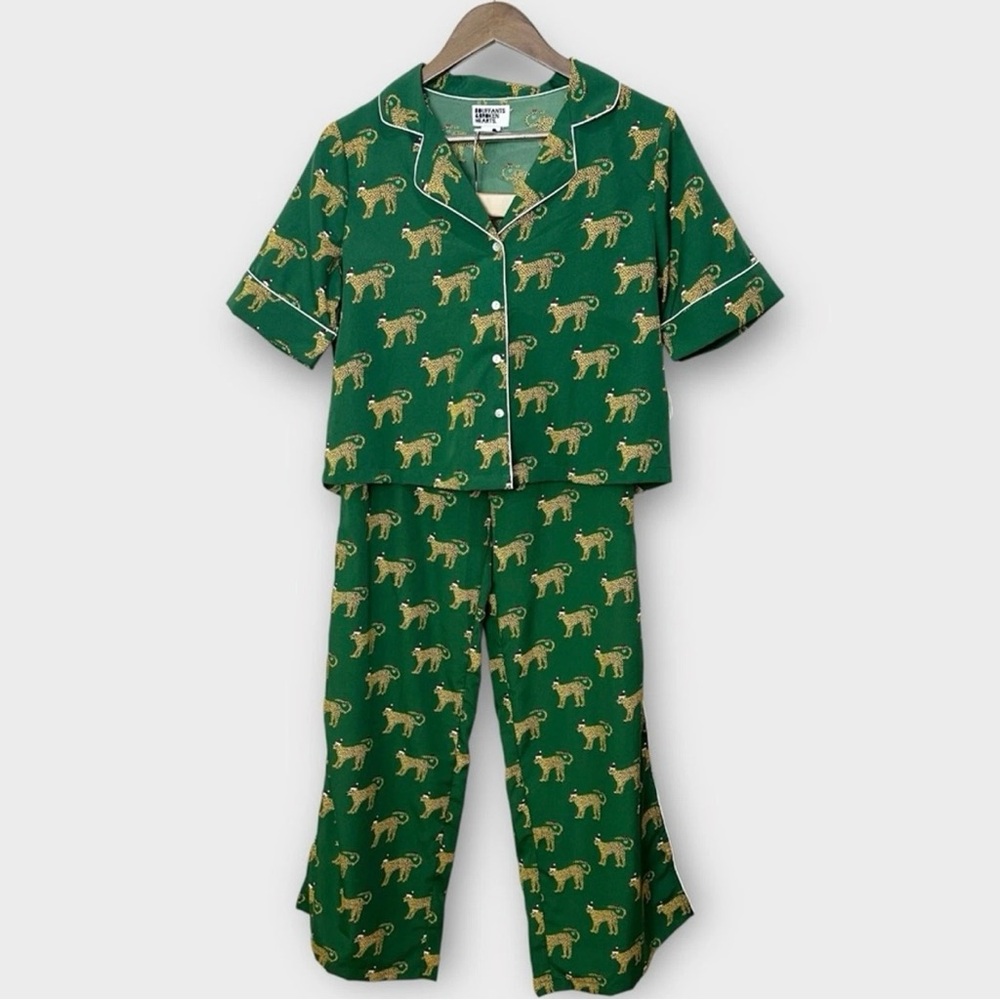 Bouffants & Broken Hearts Green Satin Cheetah Christmas Set Christmas Small